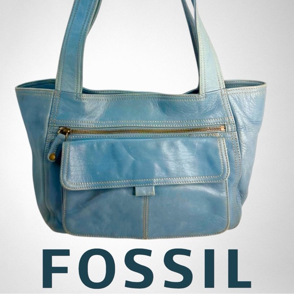 Fossil Handbags - Fossil Light Blue Leather Tote - Vintage-Inspired with Gold Hardware!